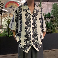2026夏季新款男垂感卡通印花短袖情侣冰丝衬衫B299-X5366-P35限49，男装T恤，电商A061-1