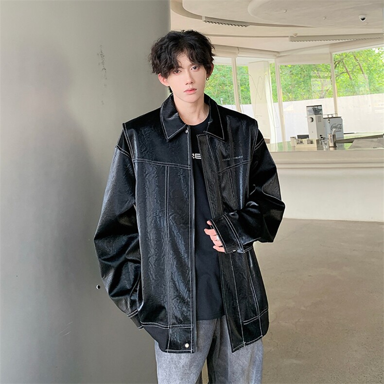 现货不缺货假两件皮衣美式水洗皮夹克外套1209-1-JK17-P108,男装夹克,星座1209-1
