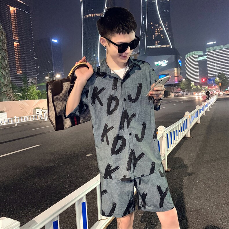 印花套装社会小伙宽松大版短裤短袖两件套A328-2073,男装休闲套装,星座406