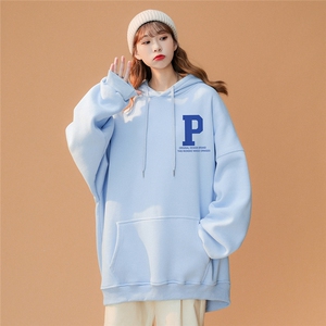 ！春季新款韩版青春简约个性P印花宽松连帽卫衣 W264 P35控58图片
