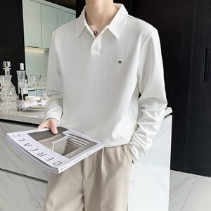 轻熟风宽松阔版华夫格面料男士POLO刺绣上衣PL08/P55特图片