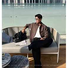 美拉德棕色假两件短款飞行员夹克男士秋冬季双领设计感棒球服外套，男装夹克，星座506A