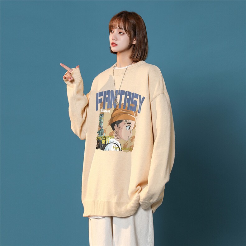 中性风22秋/冬新款趣味油画风印花保暖圆领毛衣M1033P50控68,男装针织衫/毛衣,A247A
