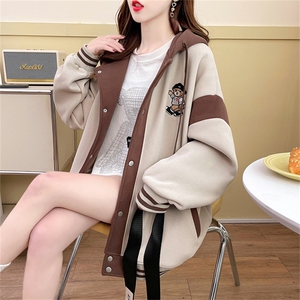 7626高品质米呢韩版大码连帽新款时尚拉链刺绣卫衣女P65图片
