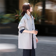 全棉中长款风衣女2025年秋季常规单排扣宽松风衣外套女，女装风衣，鑫源服饰