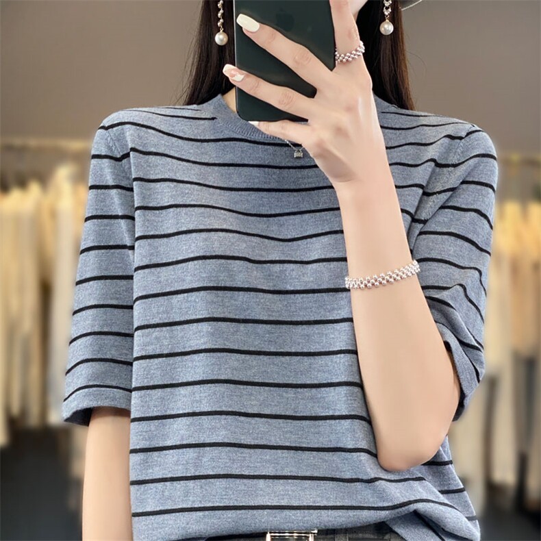 时尚气质条纹长袖毛衣女修身显瘦针织衫,针织衫/毛衣,琳华羊绒