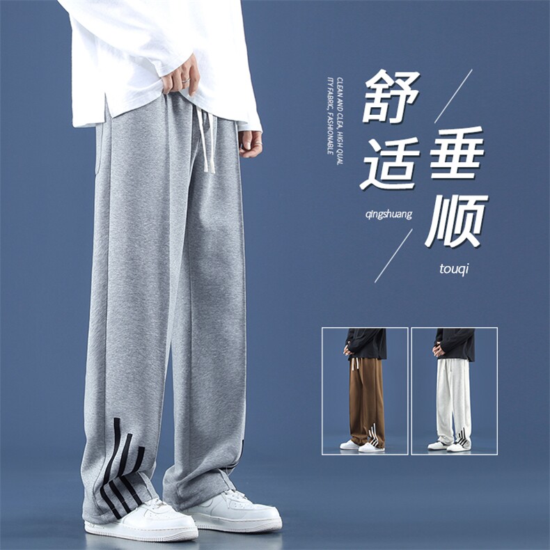 百搭休闲直筒拖地裤高级灰休闲纯色卫裤运动男裤   WK90特批30图片