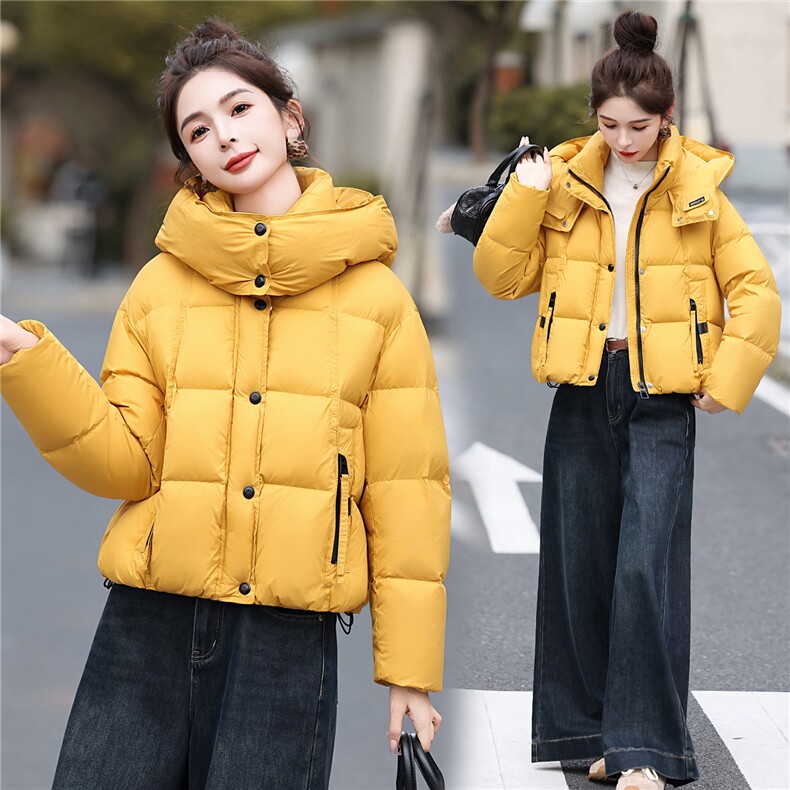 90白鸭绒2025冬季新款翻领外套短款羽绒服保暖女百搭显瘦连帽外套,女装羽绒服,意芙