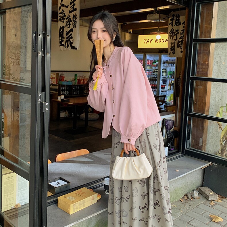 新中式国风粉色套装裙女秋季新款轻熟气质高级感穿搭半身裙两件套,女装套装/套裙,2D080