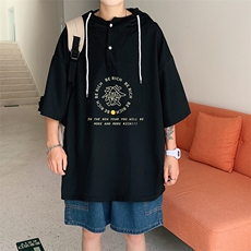LD54163-P45连帽短袖t恤男大码胖子带帽五分袖中袖，男装T恤，电商A040