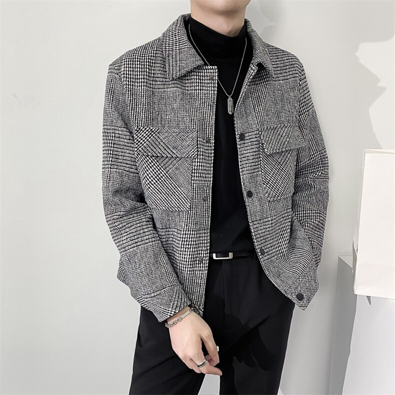 店主风轻熟小伙毛呢夹克休闲宽松修身外套男A236-JK-6015-P130图片