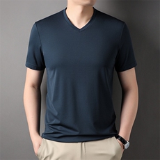 AL53311钱塘2020-3新款男士V领纯色上衣简约休闲短袖T恤P45，男装T恤，钱塘207-3