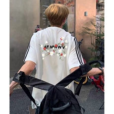 抖音得物高品质二开240克宽松纯棉美式潮牌三条杠织带短袖T恤，男装T恤，电商A486-1