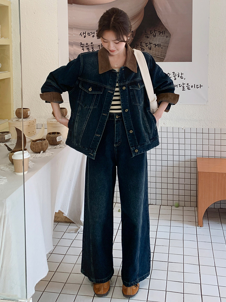 时尚套装春季宽松短款复古上衣套装韩版显瘦小个子春秋牛仔高腰,女装套装/套裙,浙宝305