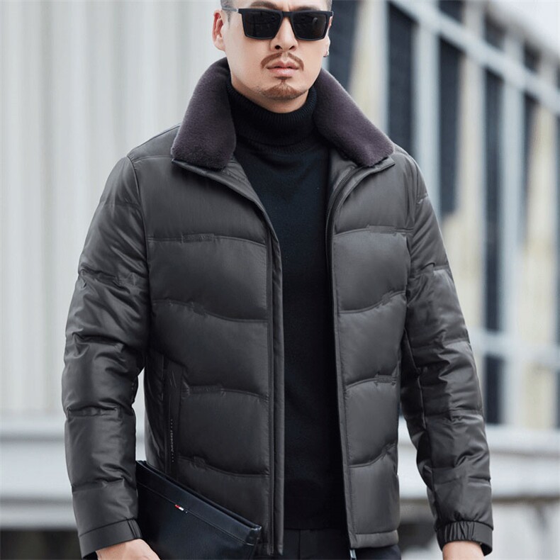 2025新款真皮皮衣男士真皮羽绒服短款绵羊皮夹克鹅绒加厚外套，男装夹克，星座715-3