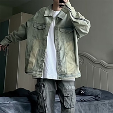 309-P60美式复古做旧牛仔外套女春秋冬季欧美拉德宽松设计感小众，男装工装外套，电商B323A
