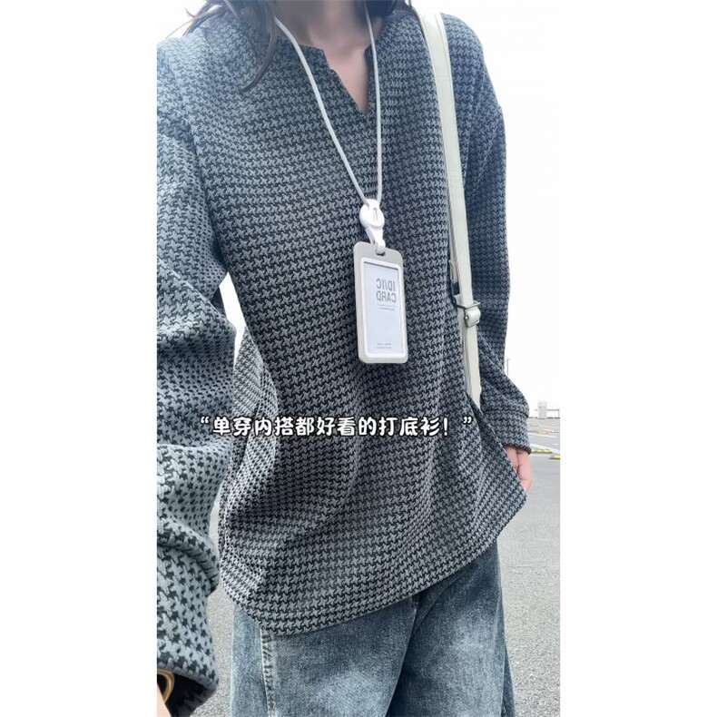 XZ809A/SYR13/特P24/控48千鸟格小香风V领长袖T恤卫衣,男装T恤,星座809A(原222-1)
