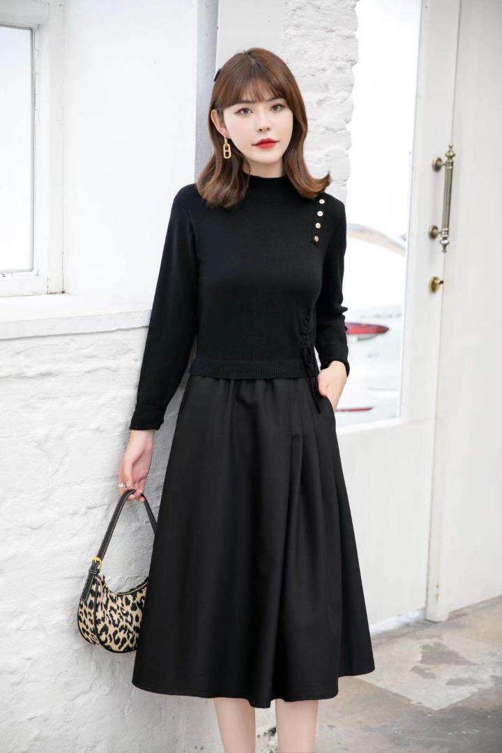 毛衣拼接连衣裙，两个颜色，三个尺码，女装针织衫/毛衣，依柏璐