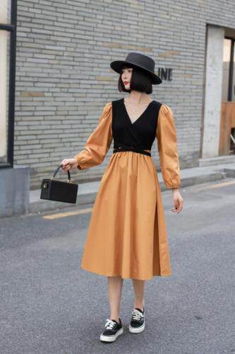 温柔法式风收腰显瘦连衣裙，女装连衣裙，东洋天堂之花