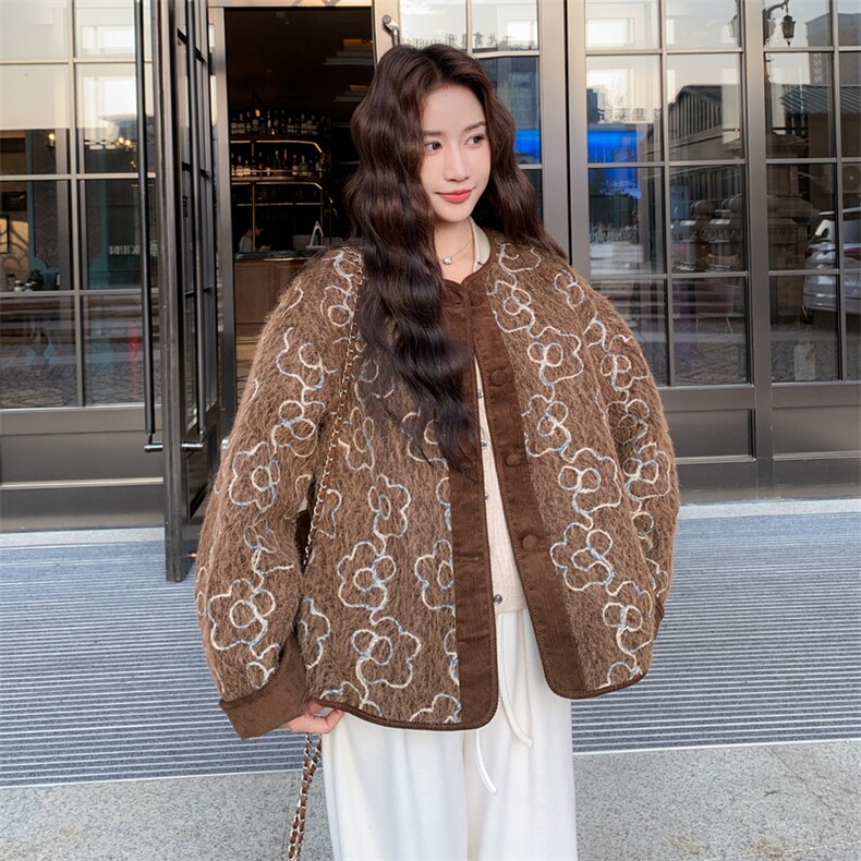 美拉德皮毛一体外套女2025冬季新款超好看高级感时髦显瘦毛绒上衣,女装短外套,2C317