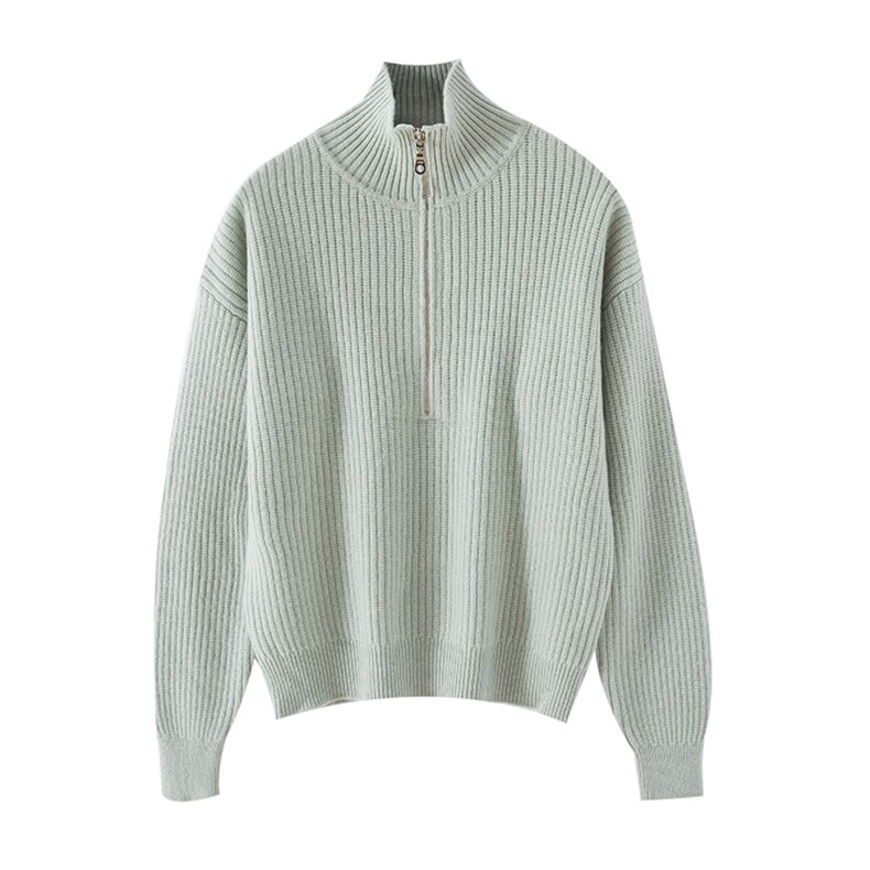 秋冬季羊绒竖条纹半高领运动风羊绒衫，女装羊绒衫，恒爱羊绒