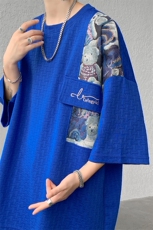 夏季新款撞色拼接小熊大码短袖T恤DSA059-10046-P35，男装T恤，电商A059
