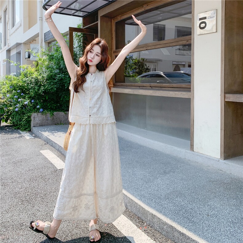 气质减龄无袖马甲套装裙女2025夏新款高级感白色显瘦半身裙两件套,女装套装/套裙,浙宝217
