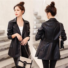修身型宽松型秋季直筒中长款皮衣宽松女装失序混搭风大码春秋显瘦，女装皮衣，缘衣格