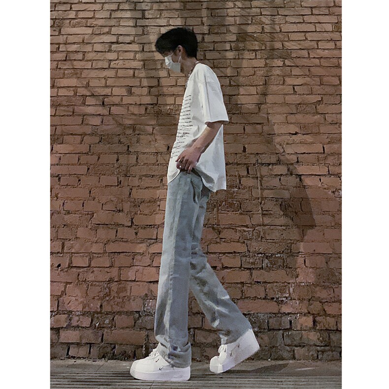 春夏主推大码黑色毛边破洞微喇黄泥牛仔裤直筒裤K10-P50,男装牛仔裤,星座205