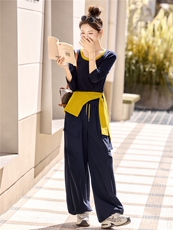休闲时尚针织披肩套装女2025春秋新款设计感气质工装阔腿裤两件套，女装套装/套裙，意芙