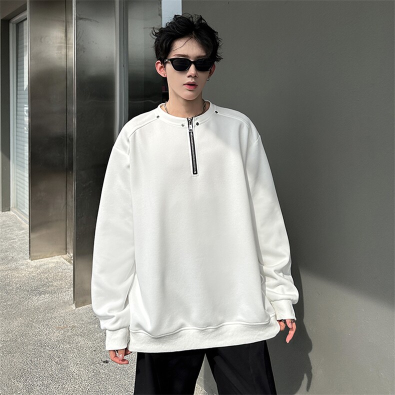 特批P45无差价420g重磅曼巴棉高街正肩铆钉半拉链宽松卫衣男W5198,男装卫衣,电商A001-1