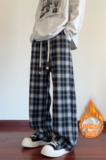 新款加绒加厚银狐绒直筒拖地格子休闲裤男K5653J加绒-特P35控68，男装休闲裤，电商A001-1