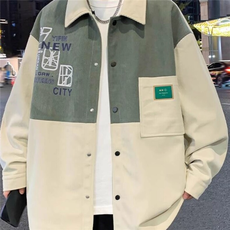 新款撞色翻领夹克男青少年学生工装大码宽松褂子JKB4，男装夹克，星座516A