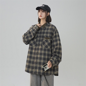 XZ301A C902美式复古拼接撞色设计感秋季格子衬衫潮牌外套P65控88图片