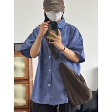 格子衬衫春夏美式短袖衬衫港风情侣装休闲衬衣CS286-P30，男装T恤，星座301C-5
