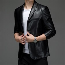 中年人男士皮衣西装领夹克爸爸装中老年男装2023秋冬季MY188-P135,男装皮衣,电商B212（原钱塘6029）