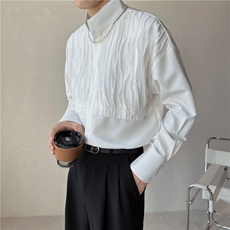 轻熟风小众抽褶条纹衬衫立领设计感衬衣演出服CY17/P35，男装衬衫，电商A243