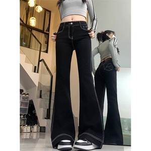 微喇牛仔裤女刺绣设计秋季新款时尚高腰显瘦喇叭长裤N127