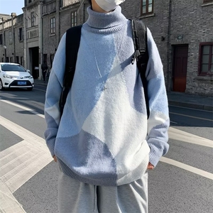 秋冬季高领毛衣男宽松潮流复古针织衫ins痞帅慵懒风外套 M034图片