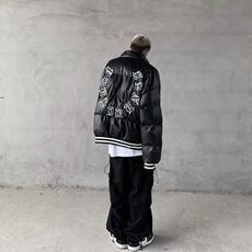 2025冬新PU皮款刺绣棉服情侣宽松百搭嘻哈棒球服潮流棉衣外套，男装棉衣，星座715-4