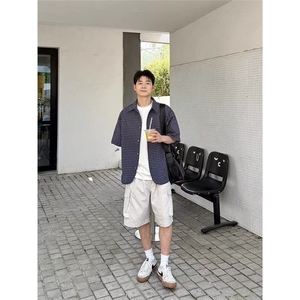 CP1198-P40 休闲工装短裤五分裤夏季新款男生纯色宽松大口袋短裤图片