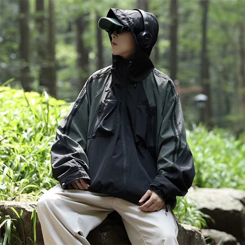 冲锋衣男士秋季ins潮牌宽松连帽外套户外工装登山服夹克CW82-P59,男装夹克,星座1008