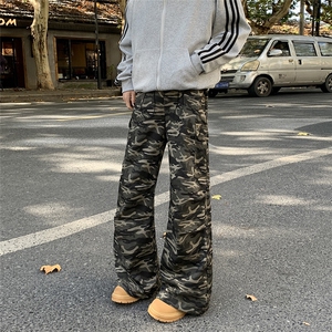 美式复古工装牛仔迷彩裤男女运动休闲情侣宽松直筒长裤K402-P52图片