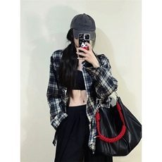 TC1002-P45复古长袖格子衬衫外套女季设计感小众宽松百搭翻领衬衣，男装衬衫，星座617A-2