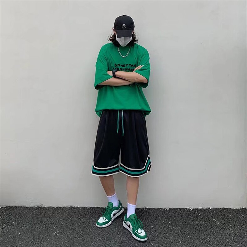 2023夏季嘻哈复古拼色运动短裤休闲百搭五分裤GD104P25图片