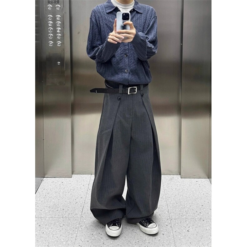 网图春款老钱风cleanfit百搭A字褶宽松直筒休闲裤CK867/特P50,男装休闲裤,电商B350