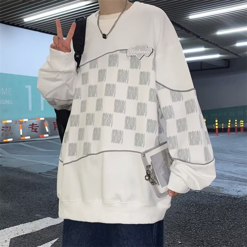 秋季街头拼接棋盘格卫衣男女宽松百搭长袖情侣套头上衣Y2531-p35,男装卫衣,星座1008