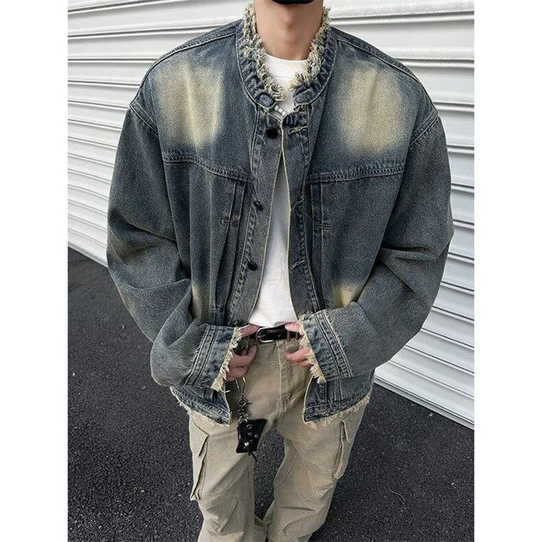美式复古泥染做旧毛边牛仔外套男春J3562P75,男装工装外套,星座1116-2