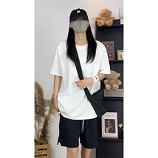 美式简约假两件拼接短袖T恤男女宽松型显瘦圆领上衣T3701-特价P27，男装T恤，电商A007