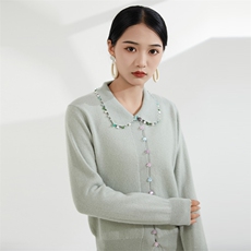 2024秋季新款单排扣翻领长袖开衫休闲百搭羊绒，女装羊绒衫，恒爱羊绒